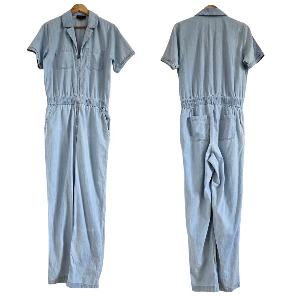 David Lerner Carson Jumpsuit Chambray Denim Size L Short Sleeve Zip Up Revolve - Picture 3 of 8